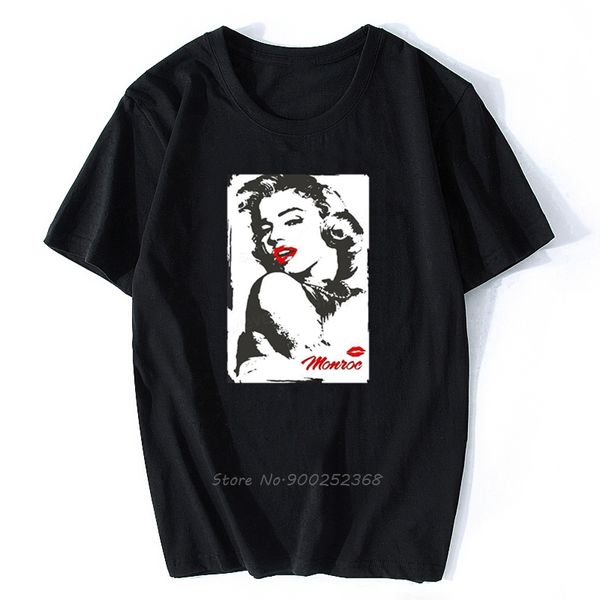 

marilyn monroe red lips t-shirt bombshell pinup starlet hollywood funny tshirt men cotton t-shirt hip hop tees streetwear