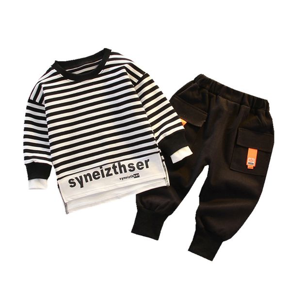 

new autumn children casual clothes baby boys girls striped t shirt pants 2pcs/sets spring kid infant clothing toddler tracksuit, White