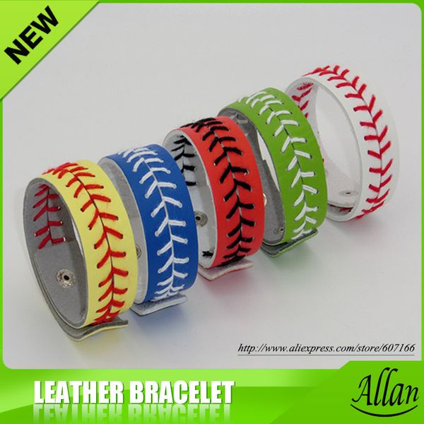

leather softball baseball seam stitch bracelets, Black