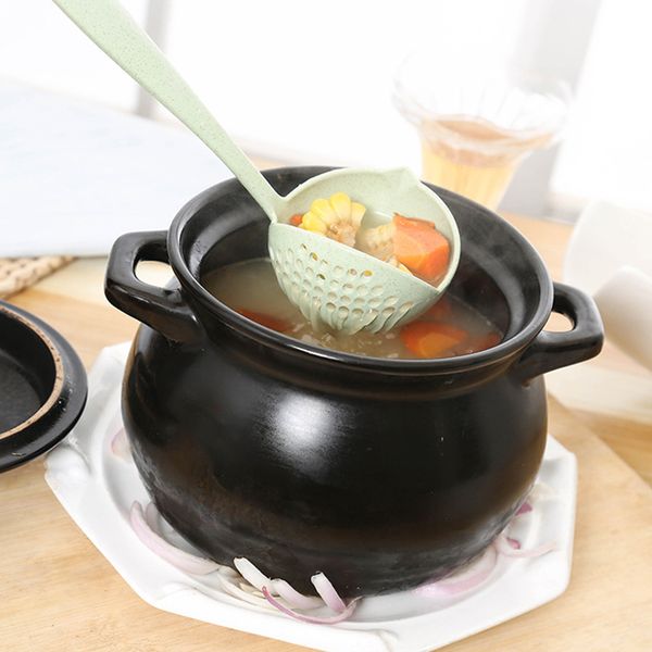 

spoons household kitchen wheat straw soup spoon colander two-in-one protection tableware multi-function pot dual-use