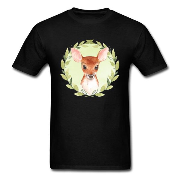 

round neck fawn and green wreath animal men's t-shirts casual tees cute deer funny student tee shirt