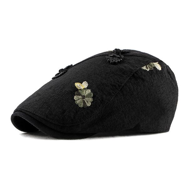 

spring summer national style newsboy caps cotton flat peaked cap women painter beret hats 34, Blue;gray