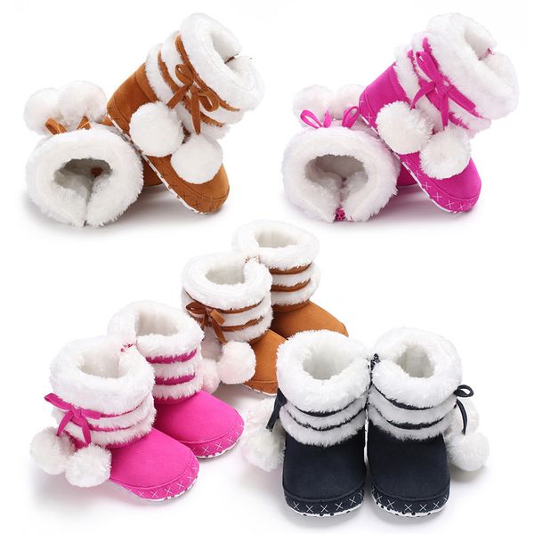 

0-18m cute snow cotton warm boots infant soft soled newborn winter baby shoes for girl anti-slip christmas booties, Black;grey