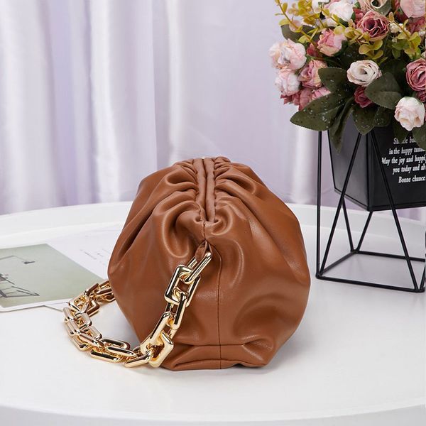 

famous women's shoulder bag soft leather ladies handbag with large hollow metal chain crossbody clutch simple design