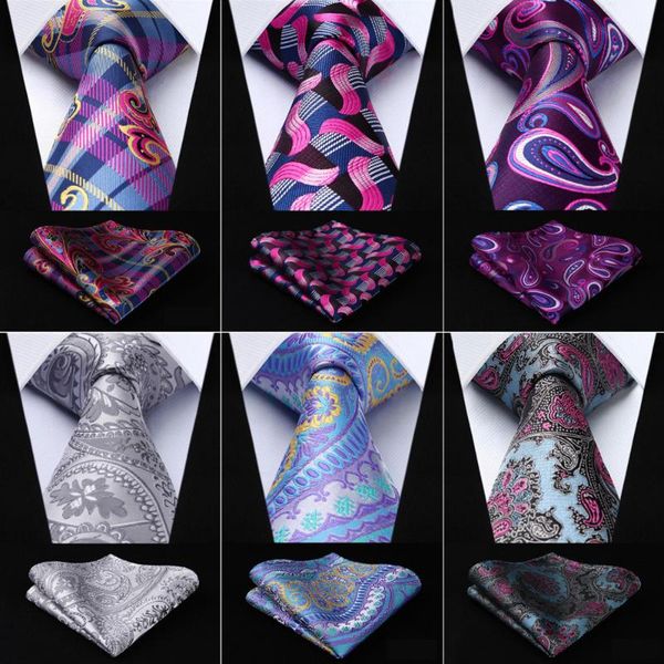 

paisley flower 3.4"silk woven wedding men tie necktie pocket square classic party wedding men's fashion handkerchief set#rf4, Blue;purple