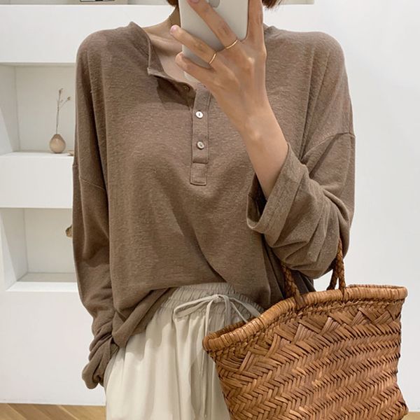 

women's blouses & shirts blusas femininas elegante 2021 casual button solid o-neck harajuku korean women vintage long sleeve 0699, White