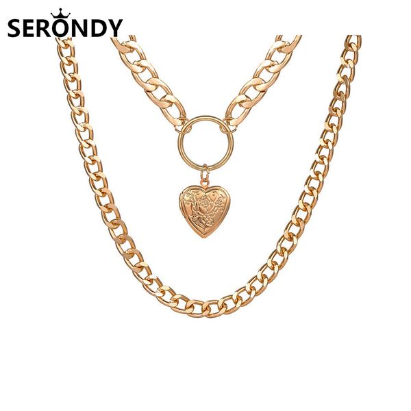 

chokers alloy heart punk double layer choker necklace for women personality jewelry chain on the neck simplicity gift aesthetic xl10330, Golden;silver