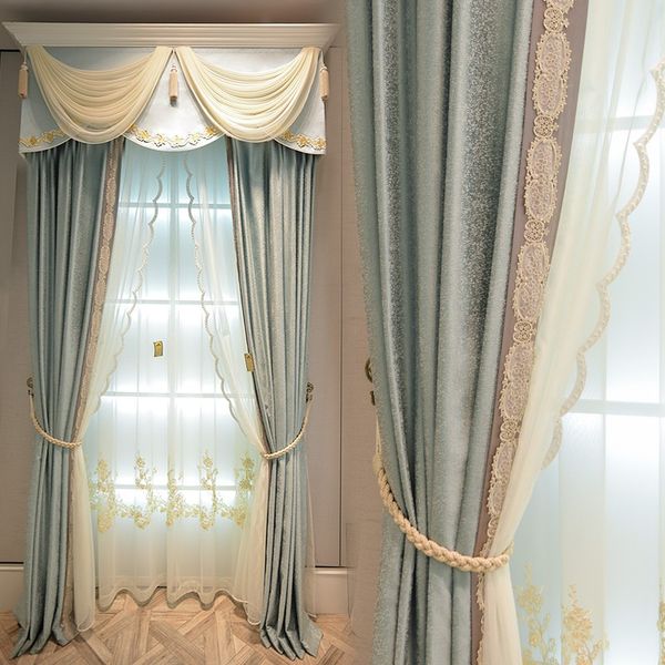 

curtain & drapes custom curtains american cotton jacquard simple modern living room bedroom blue cloth blackout tulle valance drape b482