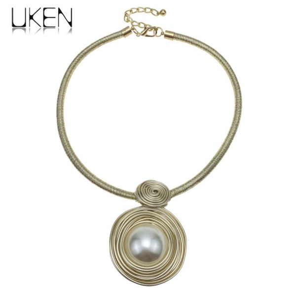 

uken handmade wrap wire simulated pearl necklaces for women fashion jewelry rope chain bib collar maxi necklace simple, Golden;silver