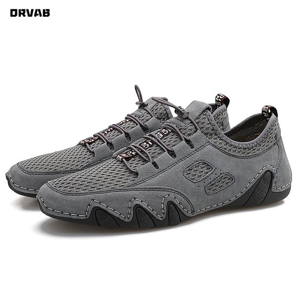 

men shoes genuine leather mesh breathable sneakers mens loafers lightweight soft comfortable slip-on male shoes casual mocassin, Black