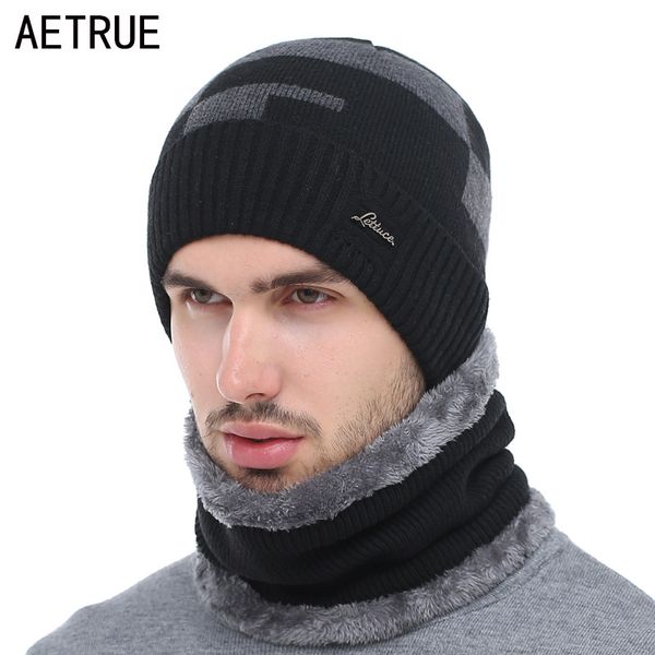 

beanies aetrue plus winter hat men skullies scarf knitted male gorras bonnet warm wool thick for women hats caps