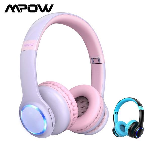 

mpow ch9 kids headphones foldable bluetooth headphone with mic led light 85db volume limit headset for boys girls teens children