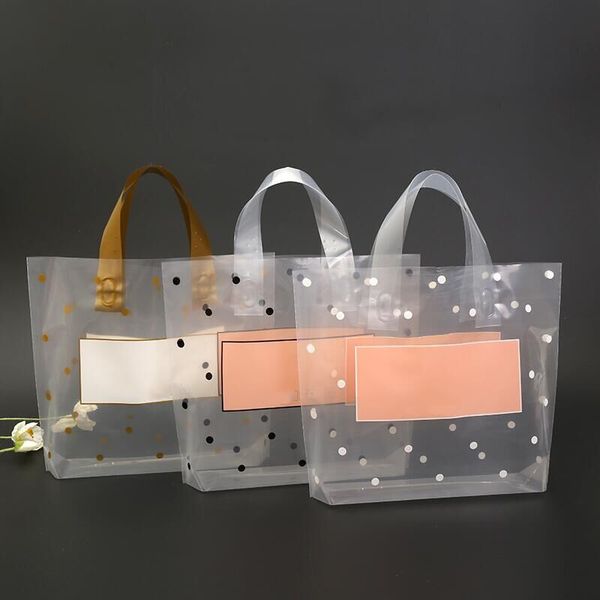 

50pcs thick large plastic bags with handle transparent white round dots gift bag clothing jewelry store shopping packaging bags