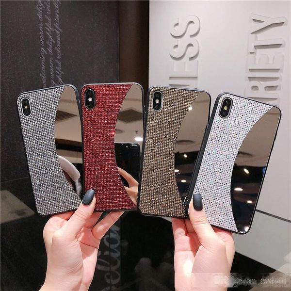 

diamond mirror makeup soft tpu pc shockproof armor case for iphone 11 pro xr xs max x 8 7 6 plus