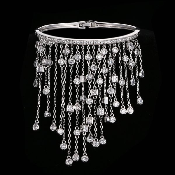 

bangle elegent + cubic zirconia tassel bracelets & bangles femme charm crystal unique hand jewelry birthday gifts b-081, Black