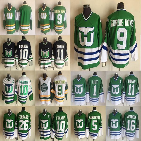

hartford whalers ccm винтажные майки 9 горди howe 10 ron francis 11 kevin dineen 26 ray ferraro 1 mike liut hockey jersey stathed, Black;red
