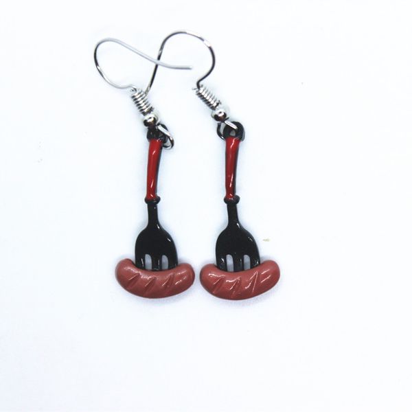 

funny creative pan fried egg shovel sausage enamel earrings women's fashion jewelry personality hand-made diy birthday gifts, Silver