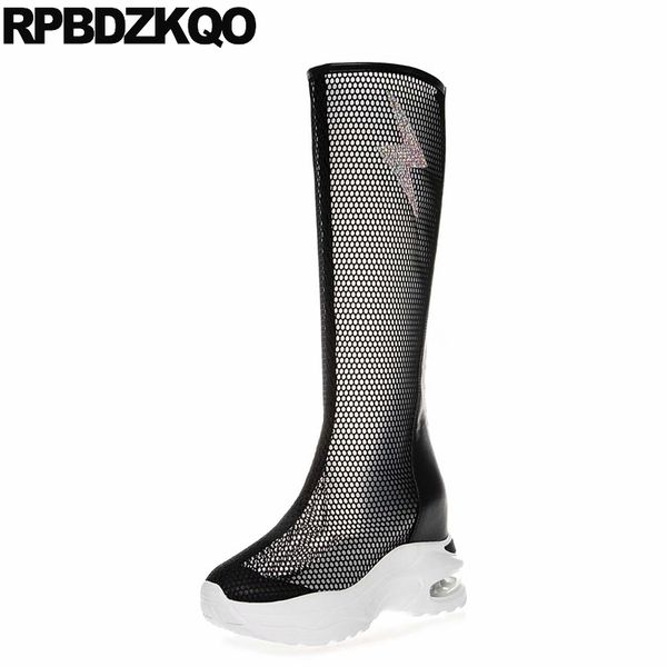 

high heel cut out designer shoes women luxury 2020 wedge crystal rhinestone sandals mesh knee boots black platform harajuku