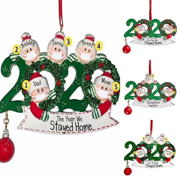 DHL frete grátis Venda quente DIY Quarentena Presente de Natal Decoração Família personalizada de 4 ornamento Pandemic com máscara protectora FY4278