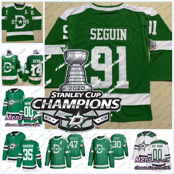

2020 cup champions dallas stars jamie benn tyler seguin joel kiviranta anton khudobin roope hintz miro heiskanen alexander radulov jersey, Black;red