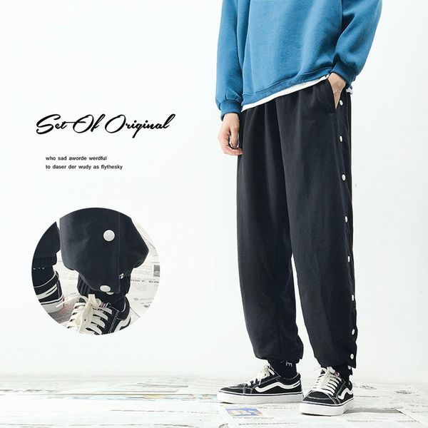 

fall 2020 men's style loose and minimalist black grey 2-color sports pants with single row of side elastic binding size m-2xl