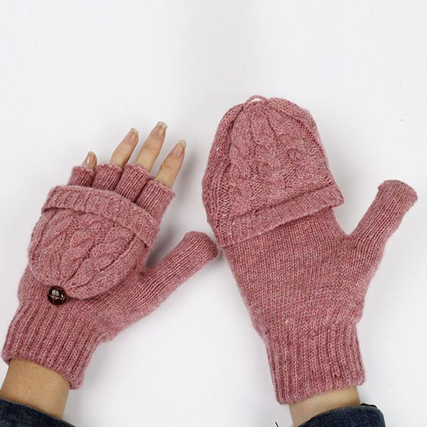 

five fingers gloves women winter soft fingerless mittens knitted glove keep warm sweet flip top, Blue;gray