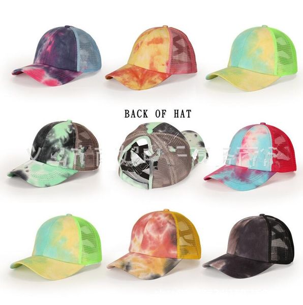 

tie dye criss cross ponytail baseball cap men women washable ball cap hats adjustable hip hop peaked cap sun visor fashion mesh hats d92102, Yellow