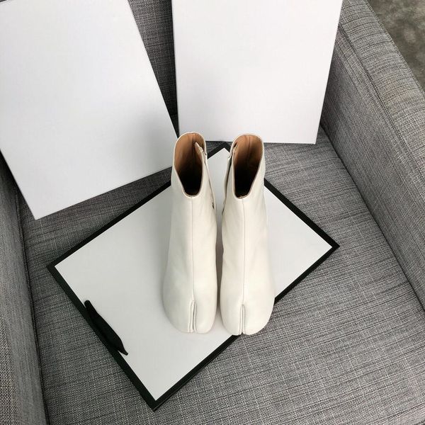 

high 2019 split-toe boots genuine leather high heel women shoes fashion street style shoes white cowskin, Black