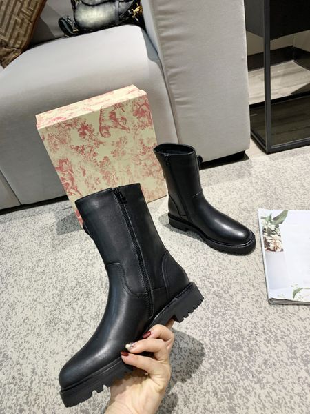 

2 colors woman d-major boot autumn winter leather knee high half boots designer metal buckle round heels taupe boots 35-40, Black