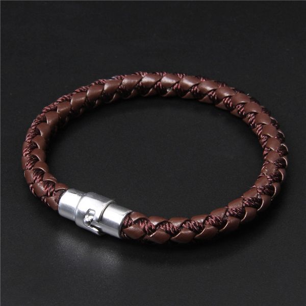 

beaded, strands fashion men bracelet jewelry brown color braided leather stainless steel magnetic buckle charm bangle for gifts, Black