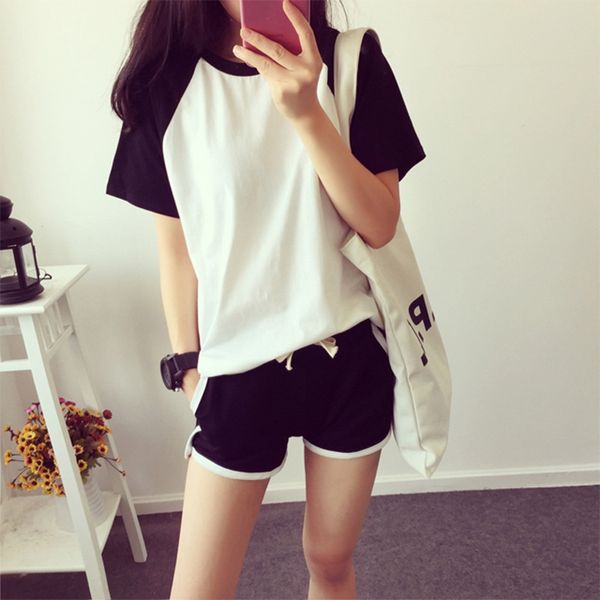 

model] 2020 summer korean women's short-sleeved t-shirt women + casual fashion sports two-piece t-shirt shorts and shorts suit rhipi, Gray