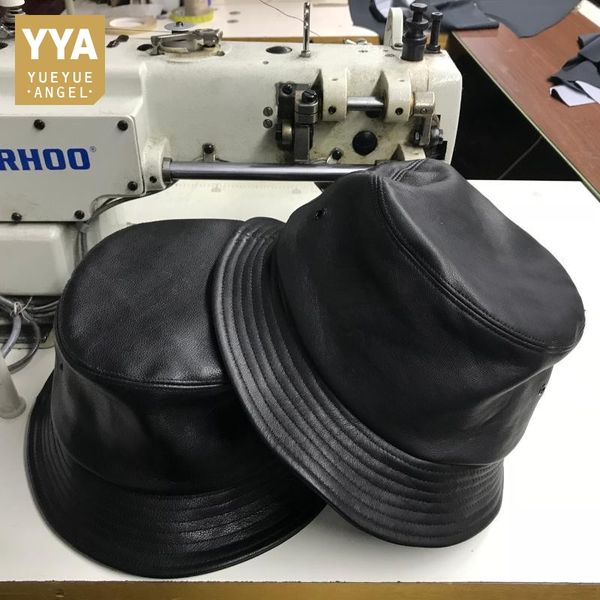 

fashion genuine leather bucket hat women outdoor sunscreen fishing cap men basin chapeau sun prevent hats beanie gorros
