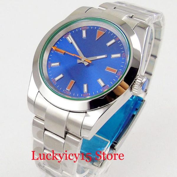 

automatic men's watch bliger blue sterile dial stainless steel bracelet flash hand polished case miyota movement, Slivery;brown