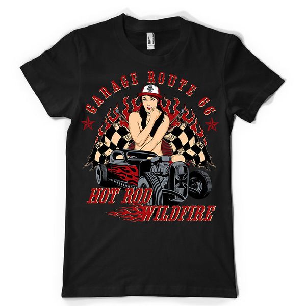 

print t-shirt 2019 fashion rod route 66 wildfire flag race classic vintage kids men's t shirt mens' t-shirt