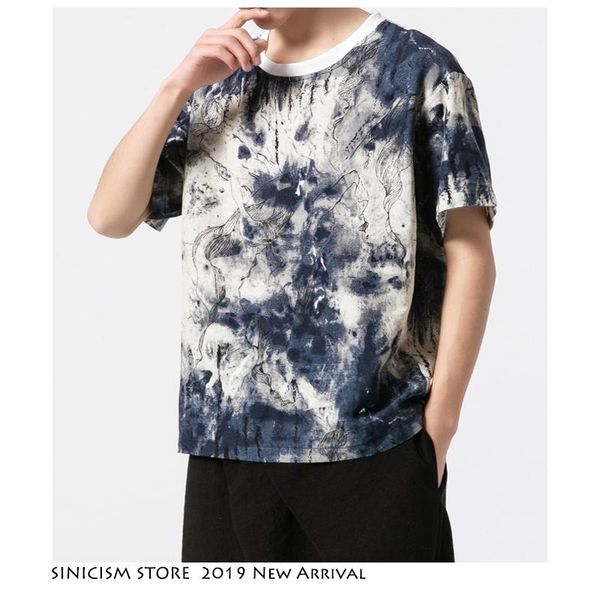 

Sinicism Store Men Summer Casual Chinese Style Tshirt Streewear 2019 Print Flower Harajuku T-shirts Mens Male Clothes Oversize