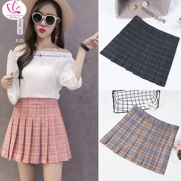 

new summer women zipper high waist skirt school girl faldas pleated plaid skirt red mini jupe femme, Black