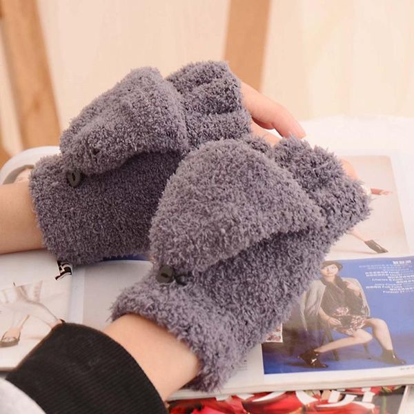 

мода девушки coral velvet откидная крышка half finger зимний грелка руки двойного назначения теплый хранитель экрана сенсорные перчатки, Blue;gray