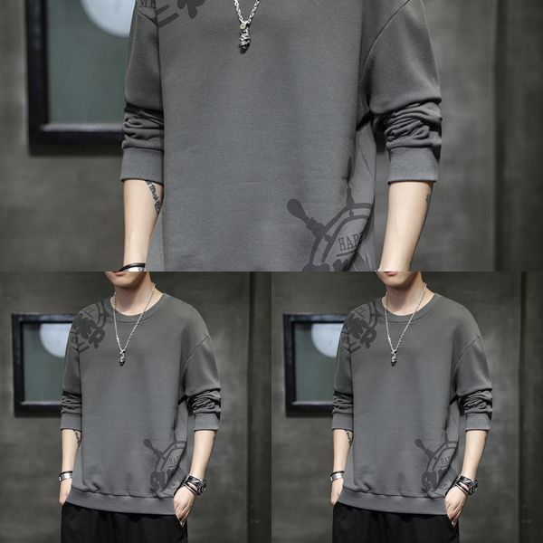 

2020 new autumn fashion round neck men's student trendy long sleeve loose casual all-match sweater printed sweater nt7cu, Black