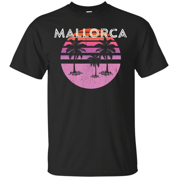 

mallorca spain vacation souvenir vintage sunset t-shirt black-navy short men oversized tee shirt