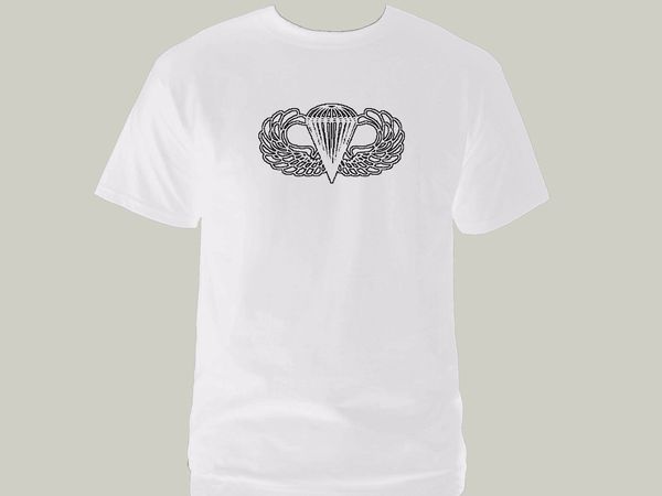 

2019 us army paratroopers parachutist badge wings white graphic new t-shirt