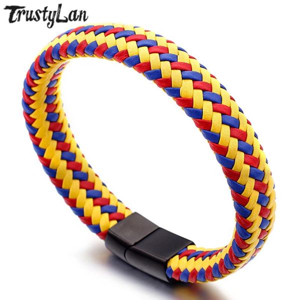 

trustylan handmade jewelry braided wrap leather bracelet men stainless steel magnet clasp armband friendship mens bracelets drop, Golden;silver