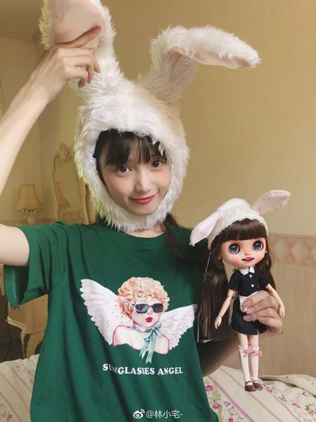 

cute girl heart plush long ears head cap p props