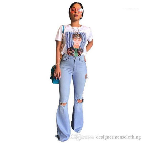 

waist long jeans fashion womens pants hole flare women jeans club slim skinny high, Blue