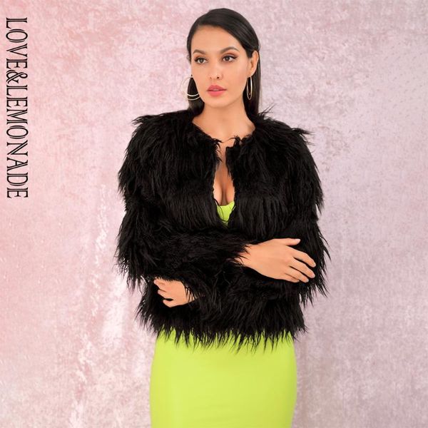 

women's fur & faux love&lemonade black dark stripes round neck short coat lm90122