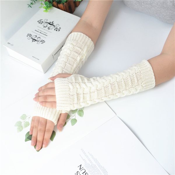

8 colors women warm winter knitted half finger gloves mittens girl female solid woolen gloves screen long arm warmer, Blue;gray