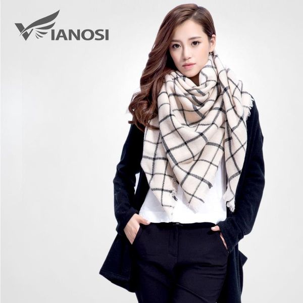 

scarves [vianosi] brand women winter plaid square knitted scarf female warm shawls cotton vs005, Blue;gray
