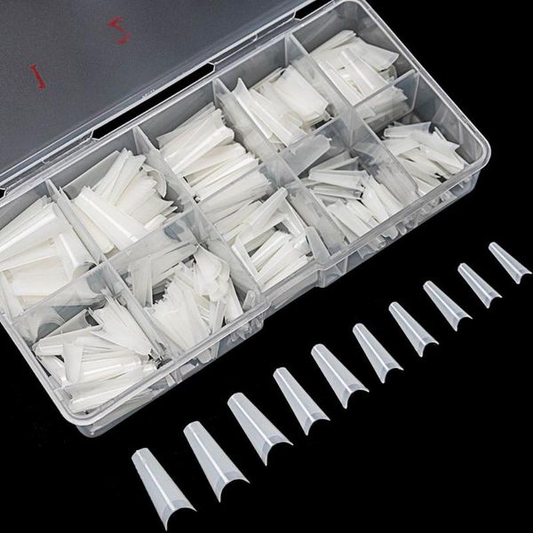 

krofaue 500pcs clear coffin nail tips natural stiletto nails french artificial false nail tips design art decoration, Red;gold