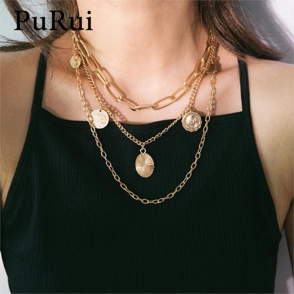

multilayer coin pendant choker necklace hiphop statement necklace gold color long chain for women jewelry, Silver