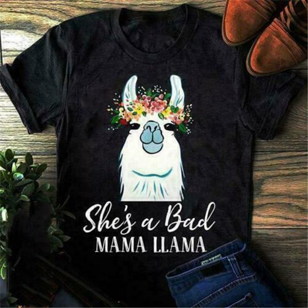 

she's a bad mama llama ladies t-shirt black cotton s-5xl ultra cotton retro tee shirt
