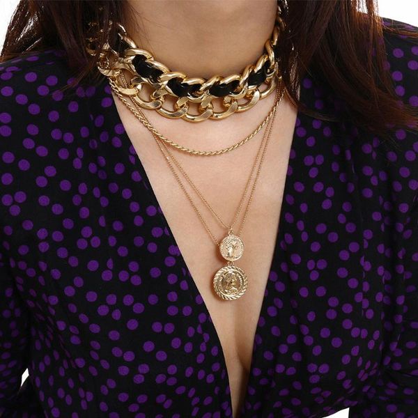 

3шт / set vintage многослойного кубинских толстых choker ожерелье хип-хоп ожерелье богородица подвеска для женщин заявления партии ювелирных, Silver
